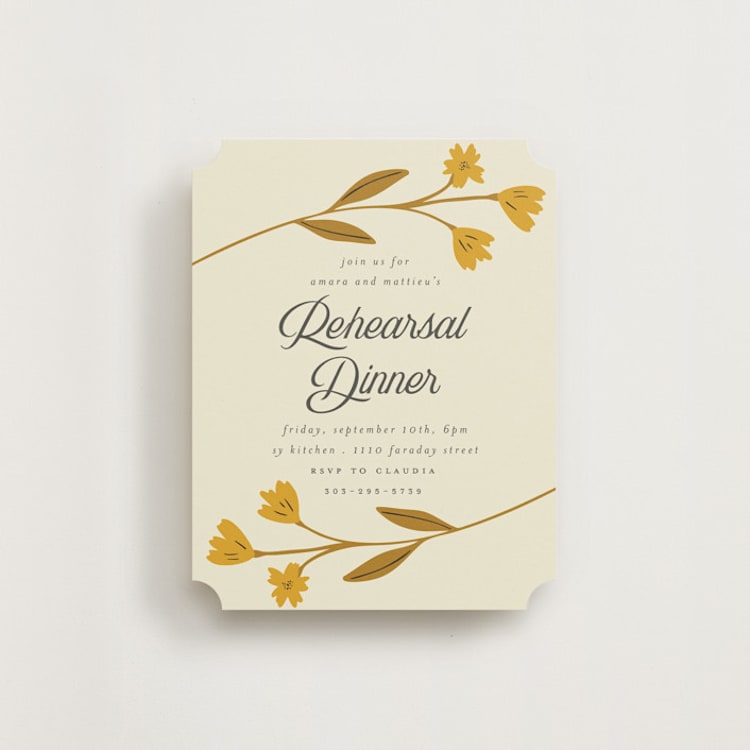 "Vintage Wildflowers" - Rehearsal Dinner Cards in Yolk by Morgan Kendall - Front