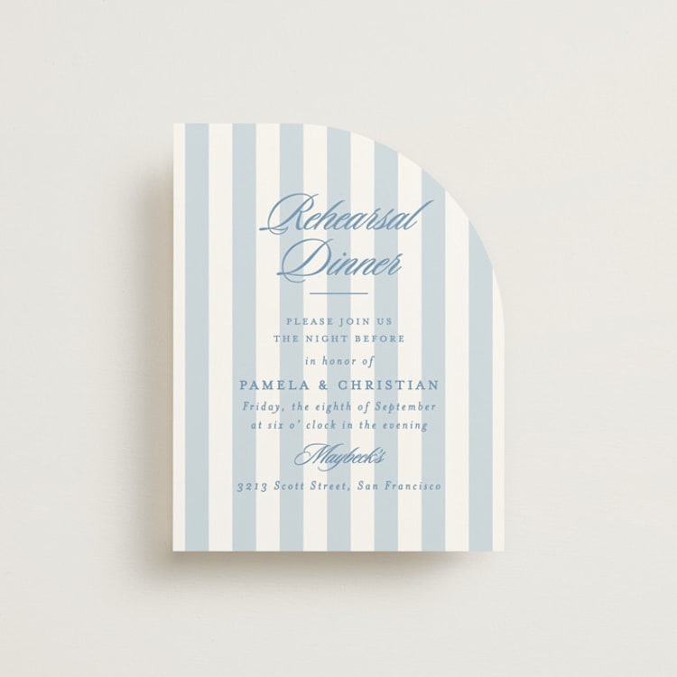 "Scripted" - Rehearsal Dinner Cards in Capri by Creo Study - Front