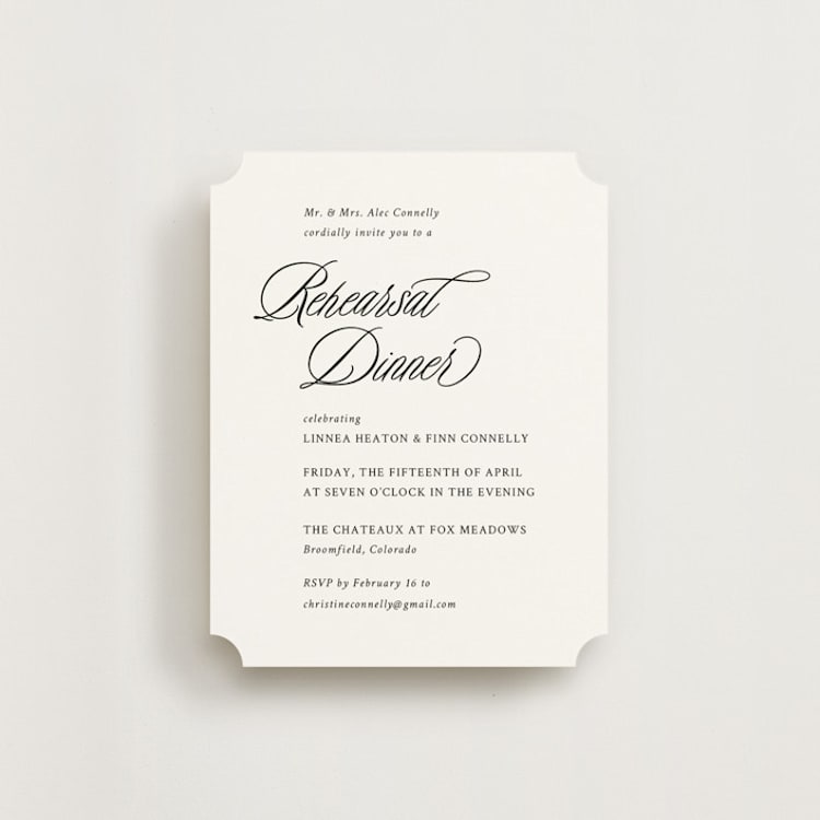 "Sophistique" - Rehearsal Dinner Cards in Linen by Cindy Reynolds - Front