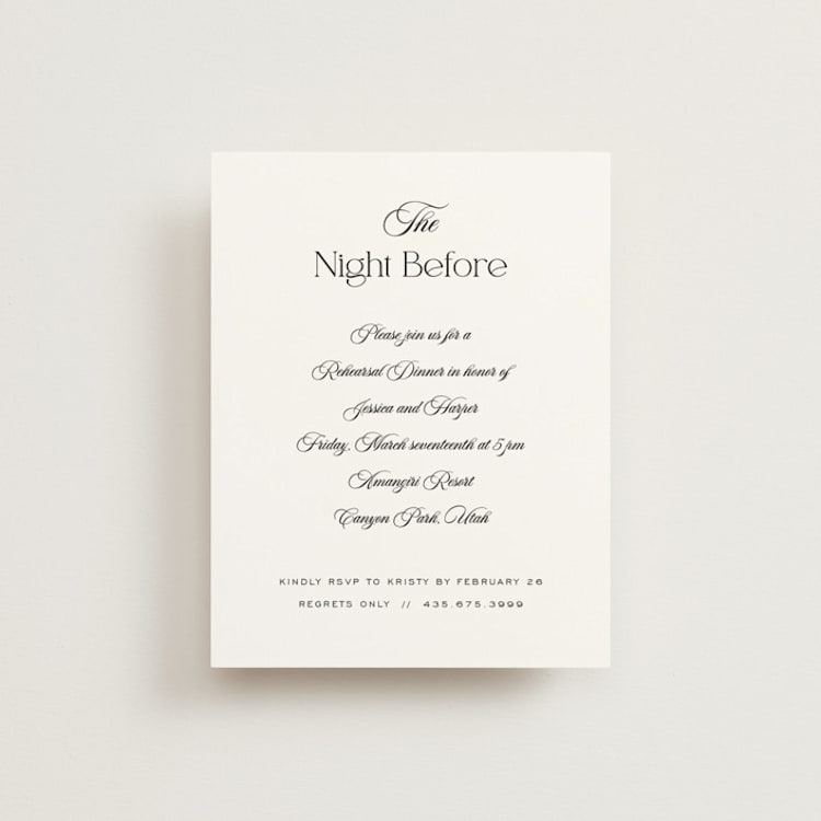 "Modern Romance" - Rehearsal Dinner Cards in Obsidian by Jennifer Postorino - Front