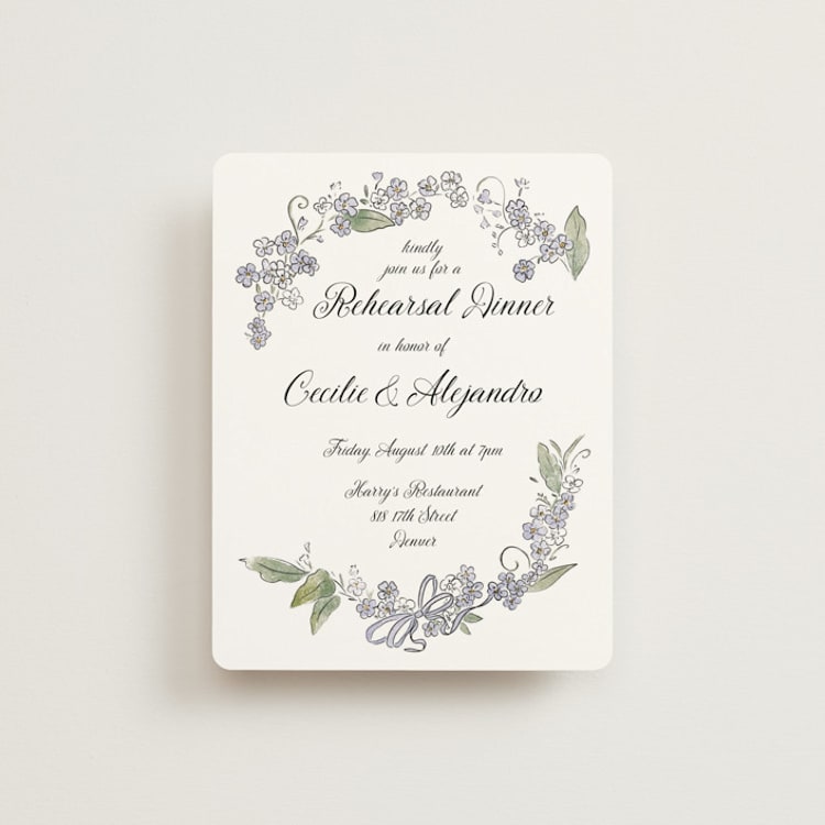"Forget Me Nots" - Rehearsal Dinner Cards in Violet by Jenna Holcomb - Front