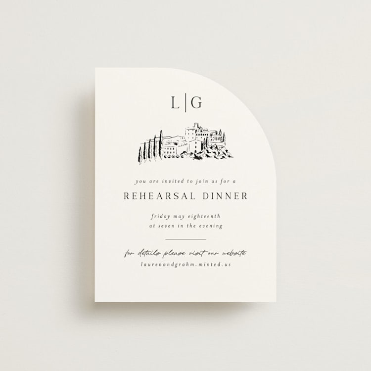 "Countryside Villa" - Rehearsal Dinner Cards in Noir by Shiny Penny Studio - Front