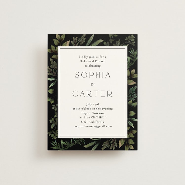 "Botanical Love" - Rehearsal Dinner Cards in Black Tie by Susan Moyal - Front