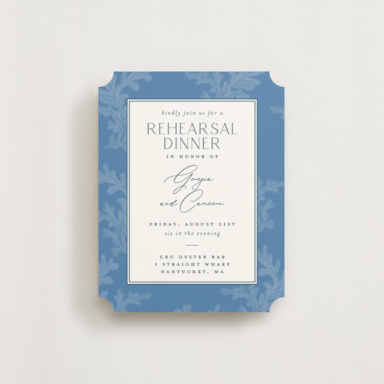 "Coastal Toile" - Rehearsal Dinner Cards in Sea by Jenna Holcomb - Front