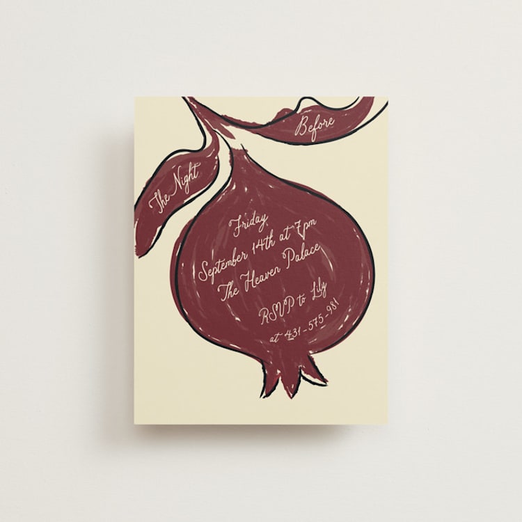 "Love Rests in a Garden" - Rehearsal Dinner Cards in Pomegranate by Helena Vitto - Front