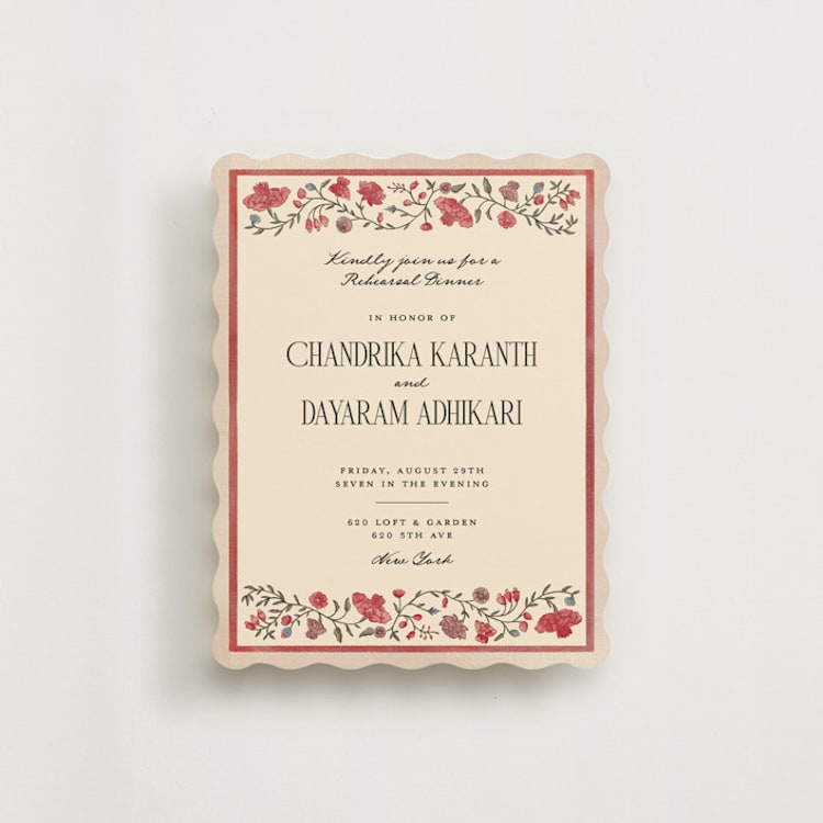 "Tapestry" - Rehearsal Dinner Cards in Almond by Jenna Holcomb - Front
