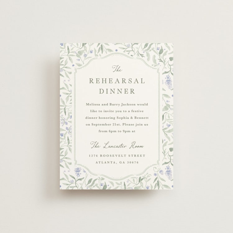 "Delicate Vines" - Rehearsal Dinner Cards in Periwinkle by Kristen Smith - Front