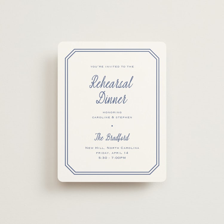 "Deluxe" - Rehearsal Dinner Cards in Blueberry by Carolyn MacLaren - Front