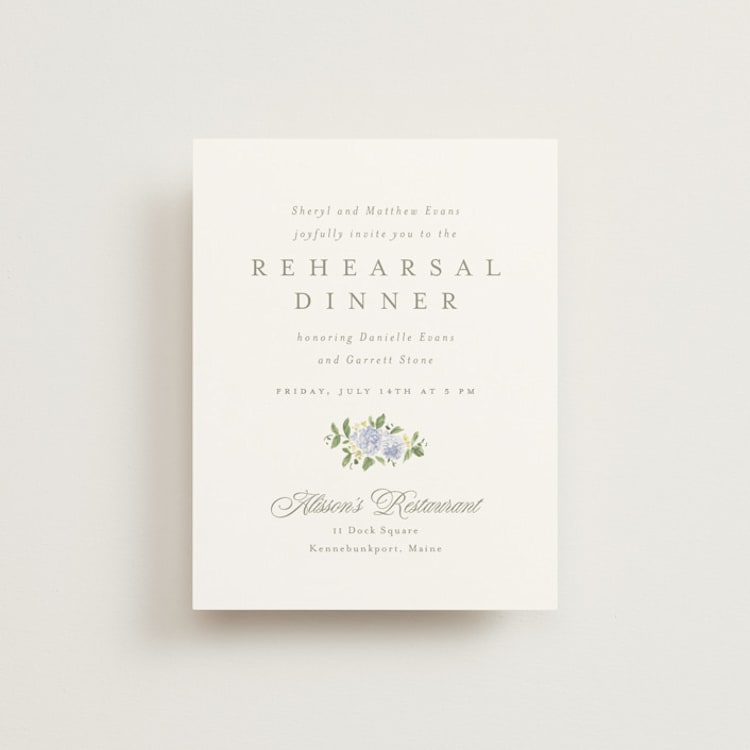 "Ocean Point" - Rehearsal Dinner Cards in Sky by Everett Paper Goods - Front