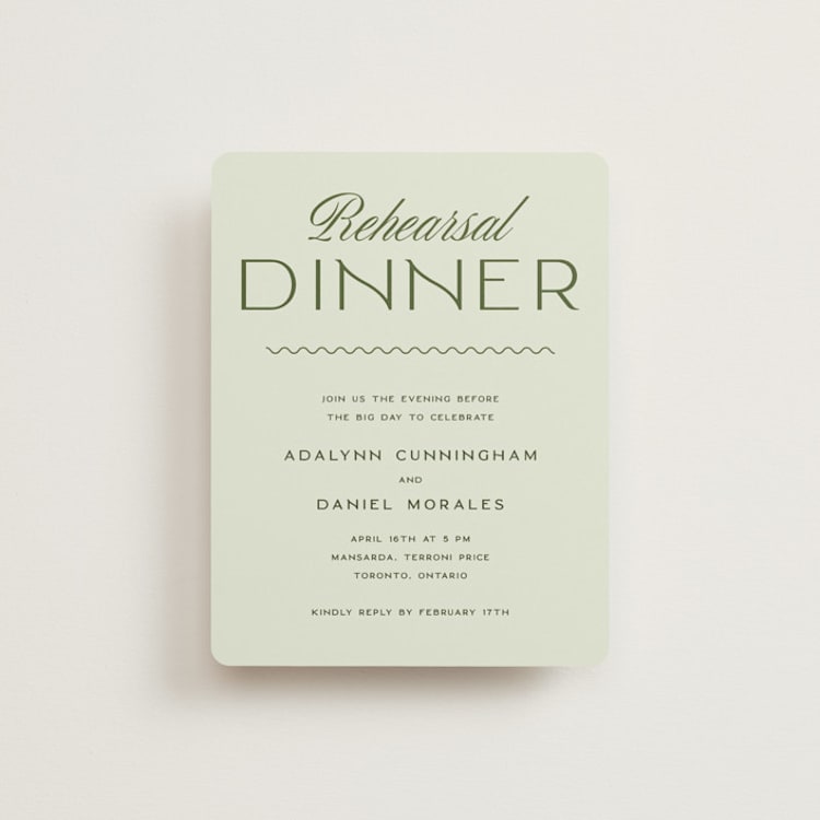 "Swoon" - Rehearsal Dinner Cards in Lemongrass by Sam Dubeau - Front