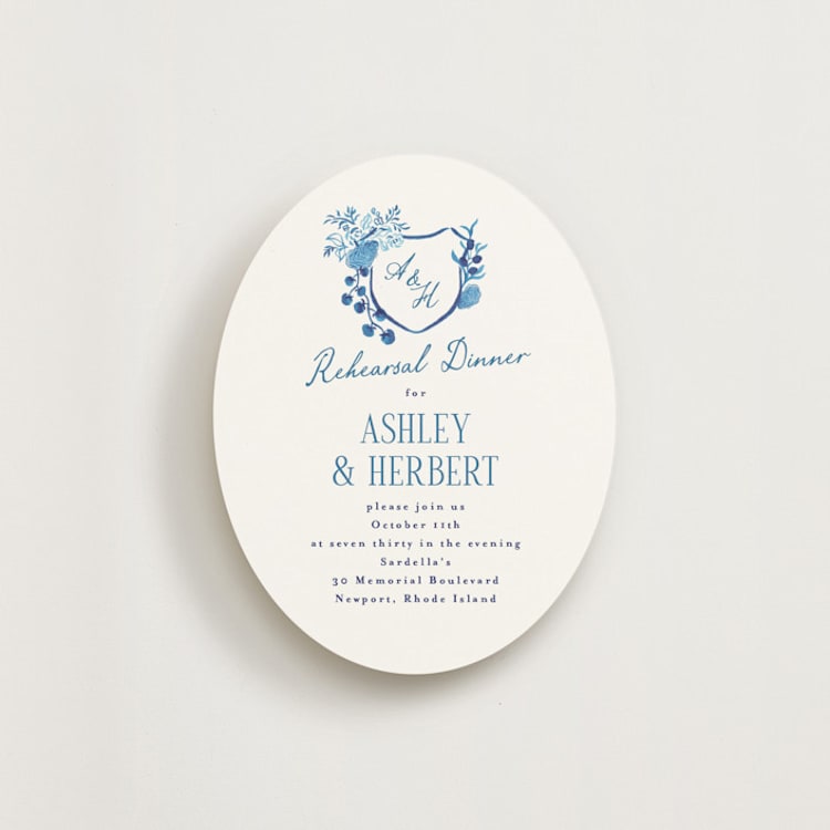"Positano" - Rehearsal Dinner Cards in Cerulean by Tamara Hilje - Front