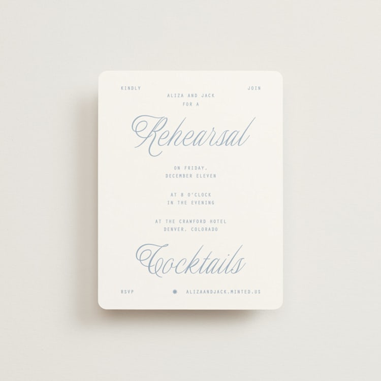 "Cheers" - Rehearsal Dinner Cards in Sky by Blustery August - Front