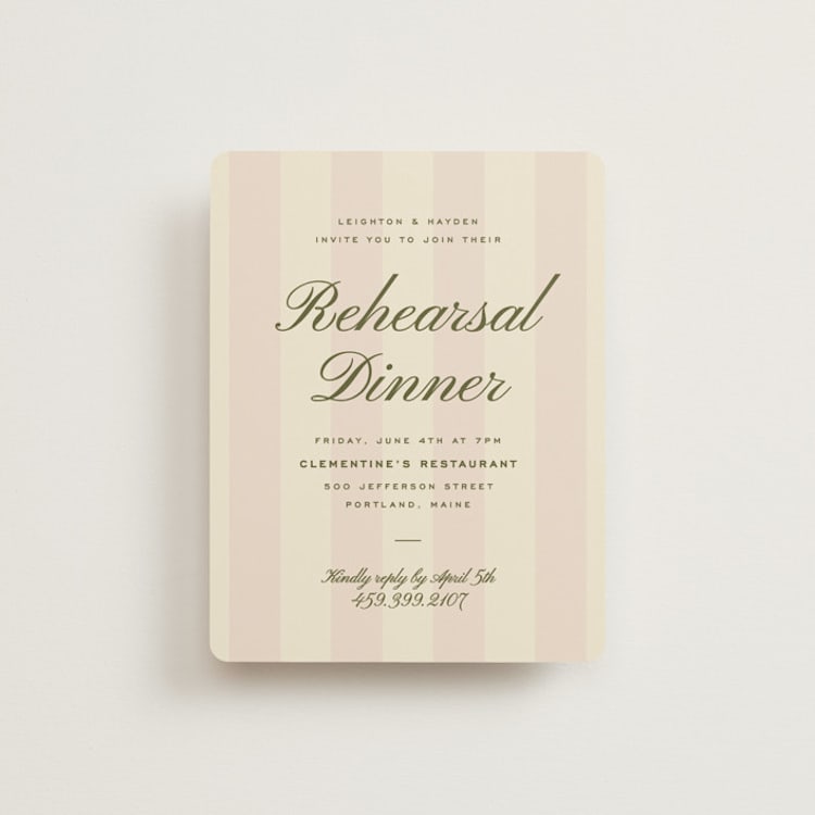 "hayden" - Rehearsal Dinner Cards in Blush by Ellen Schlegelmilch - Front