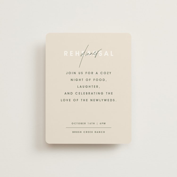 "True North" - Rehearsal Dinner Cards in Olive You More by Design Lotus - Front