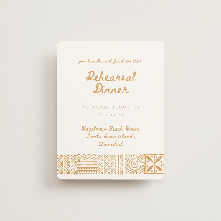 "Tribal Rythm" - Rehearsal Dinner Cards in Amber by Selima Akhter - Front