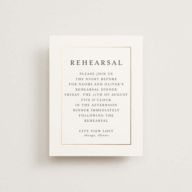 "Gilded frame" - Foil-Pressed Rehearsal Dinner Cards in Pearl by Nicole Walsh - Front