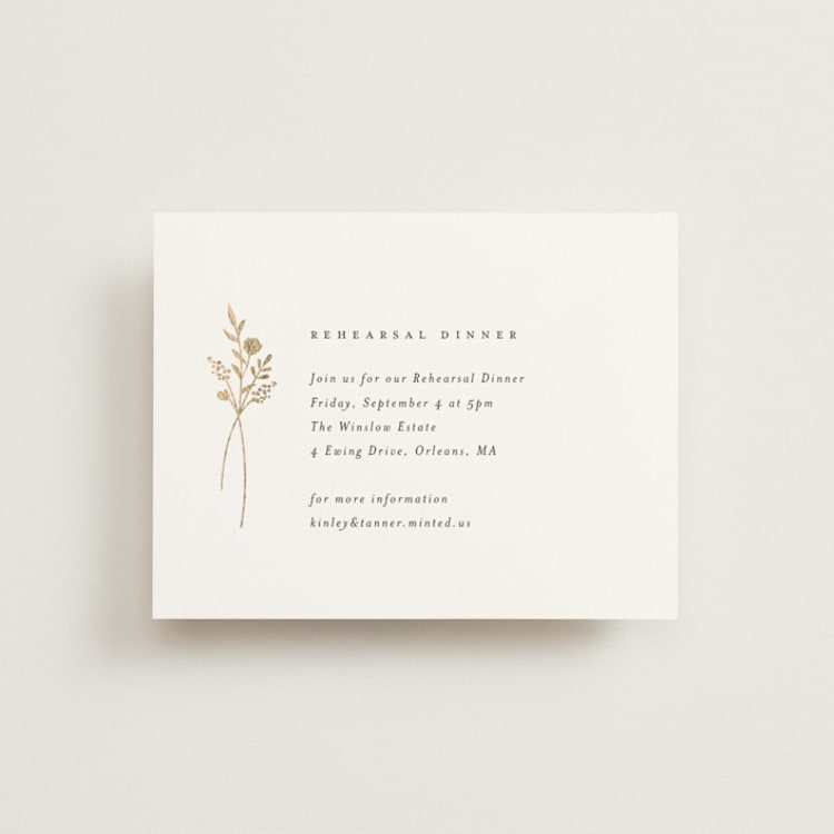 "Wildflower" - Foil-Pressed Rehearsal Dinner Cards in Cotton by Jennifer Postorino - Front
