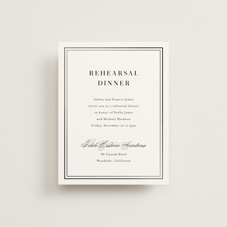 "Polished" - Foil-Pressed Rehearsal Dinner Cards in Cotton by Jennifer Postorino - Front