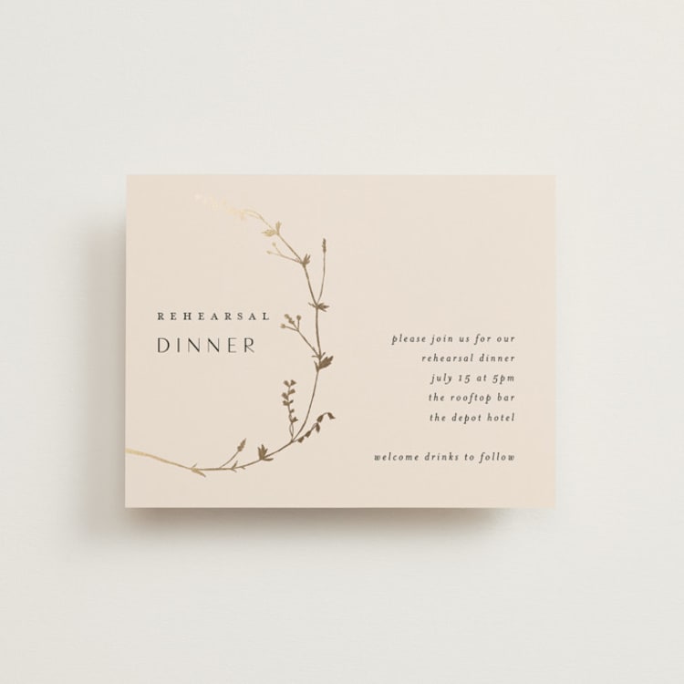 "Vine Wrap" - Foil-Pressed Rehearsal Dinner Cards in Cotton by Amy Kross - Front