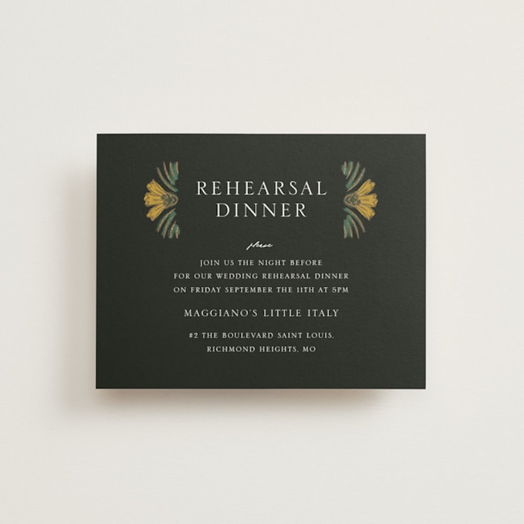 "Embellished" - Foil-Pressed Rehearsal Dinner Cards in Buttercup by Jen Owens - Front