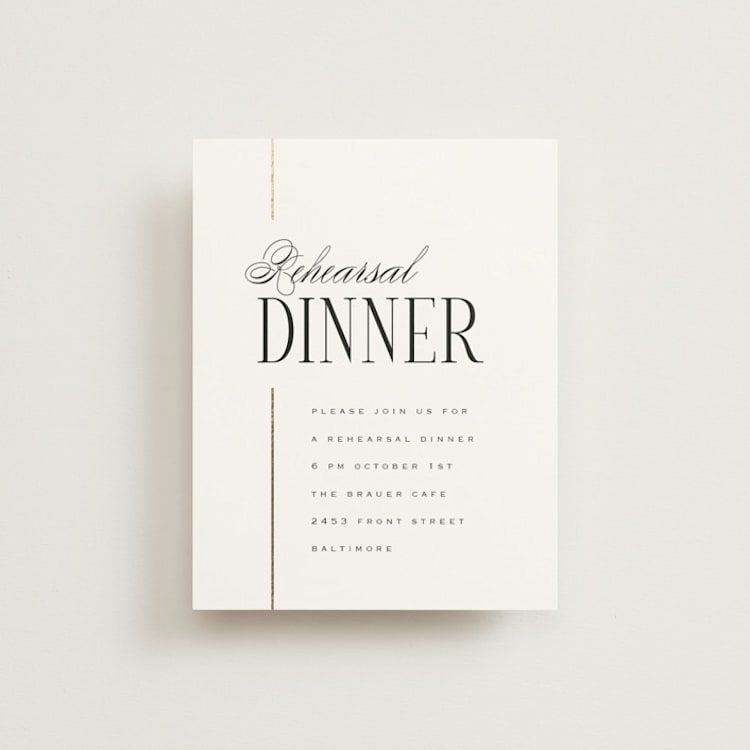 "Linear" - Foil-Pressed Rehearsal Dinner Cards in Silk by Laura Hankins - Front