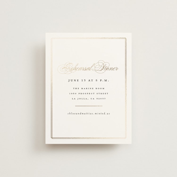 "Timeless" - Foil-Pressed Rehearsal Dinner Cards in Linen by Erica Krystek - Front
