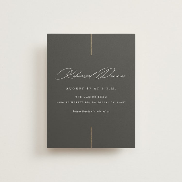 "Formal lines" - Foil-Pressed Rehearsal Dinner Cards in Iron by Erica Krystek - Front
