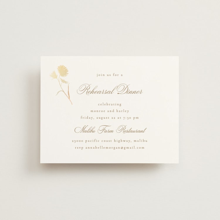 "The Romantic" - Foil-Pressed Rehearsal Dinner Cards in Buttercream by Kristie Kern - Front