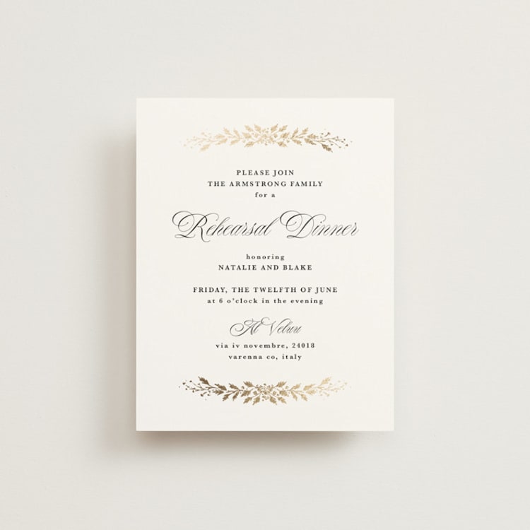 "Lake Como" - Foil-Pressed Rehearsal Dinner Cards in Diamond by Kate Ahn - Front