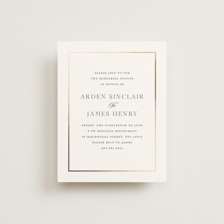 "Opulence" - Foil-Pressed Rehearsal Dinner Cards in Pearl by Stacey Meacham - Front