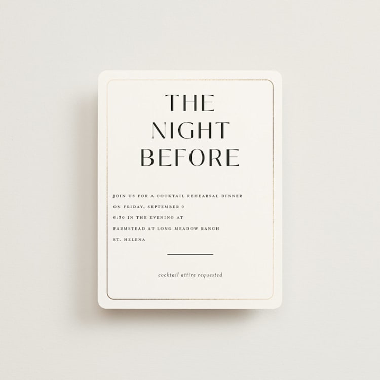"Loren" - Foil-Pressed Rehearsal Dinner Cards in Cotton by Christie Garcia - Front