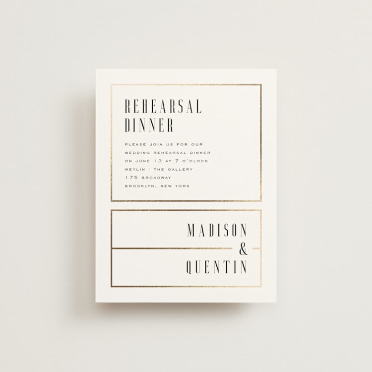 "Documentary" - Foil-Pressed Rehearsal Dinner Cards in Lily by Heather Schertzer - Front