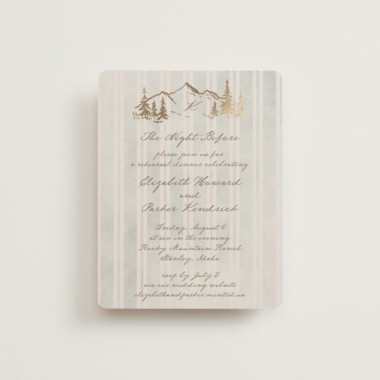 "Mountain Love" - Foil-Pressed Rehearsal Dinner Cards in Dew by Petra Kern - Front