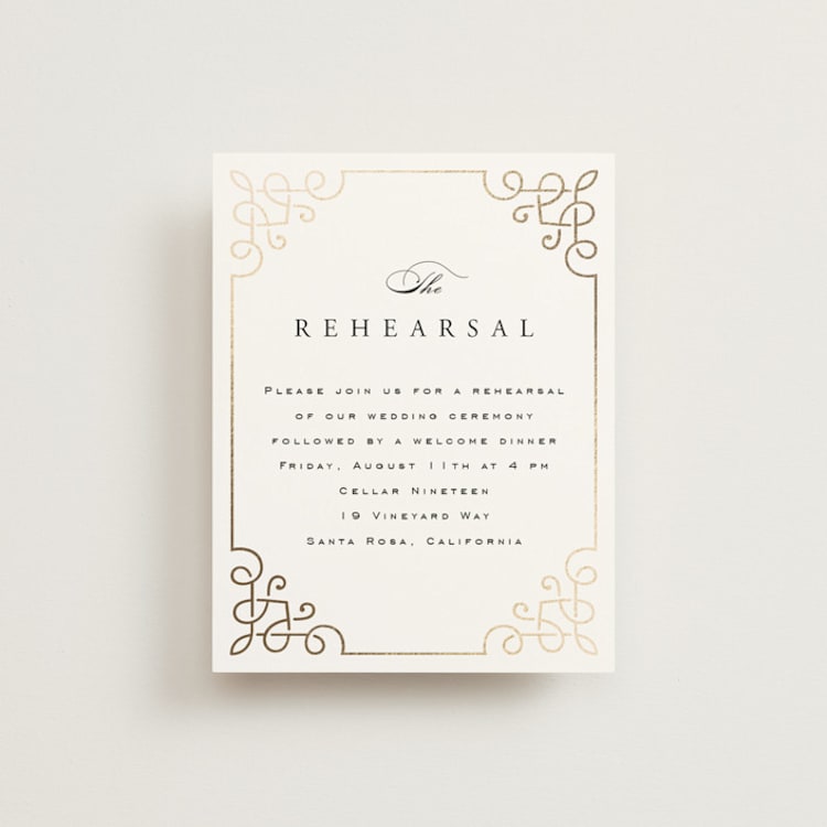 "Intertwined" - Foil-Pressed Rehearsal Dinner Cards in Pearl by Janean Hinger - Front