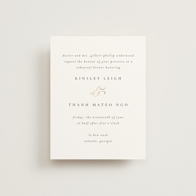 "You & Me" - Foil-Pressed Rehearsal Dinner Cards in Classique by Design Lotus - Front