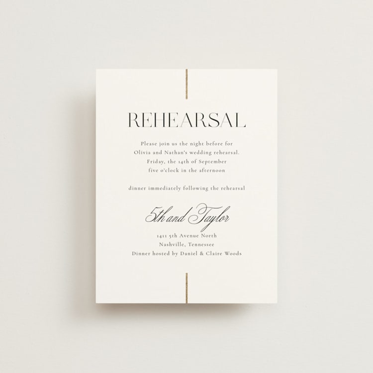 "Aligned" - Foil-Pressed Rehearsal Dinner Cards in Spun Sugar by Jessica Williams - Front