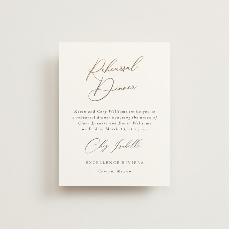 "Palm Monogram" - Foil-Pressed Rehearsal Dinner Cards in Leaf by Olivia Raufman - Front