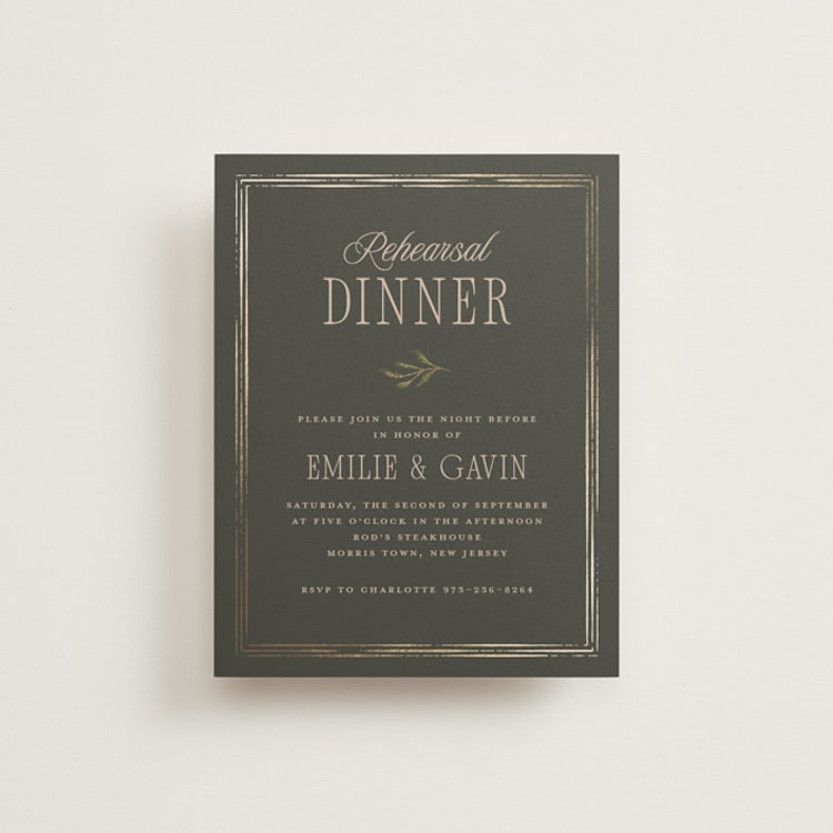 "Emilie" - Foil-Pressed Rehearsal Dinner Cards in Noir by Randi Cirelli - Front