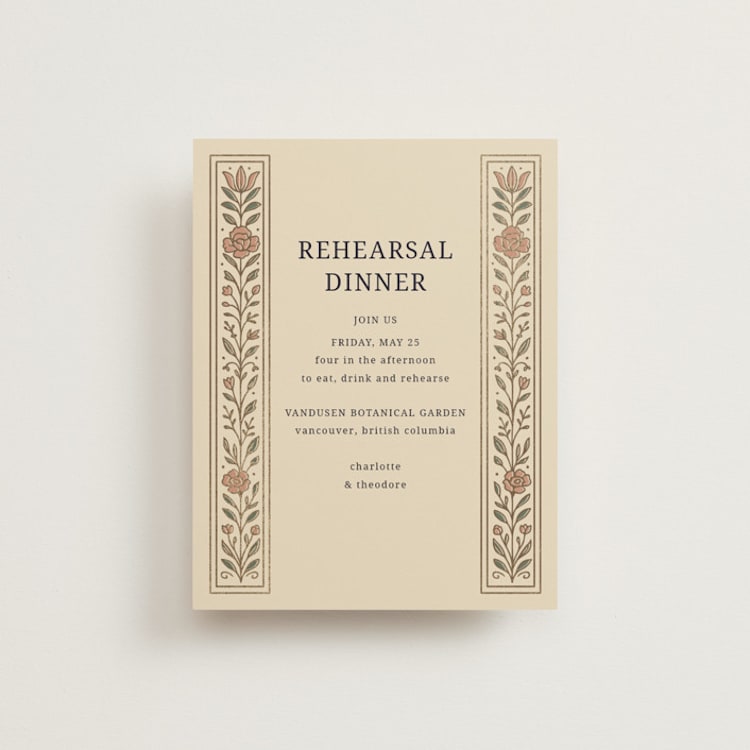 "Botanical Tapestry" - Foil-Pressed Rehearsal Dinner Cards in Navy by Jess Rosa Beck - Front