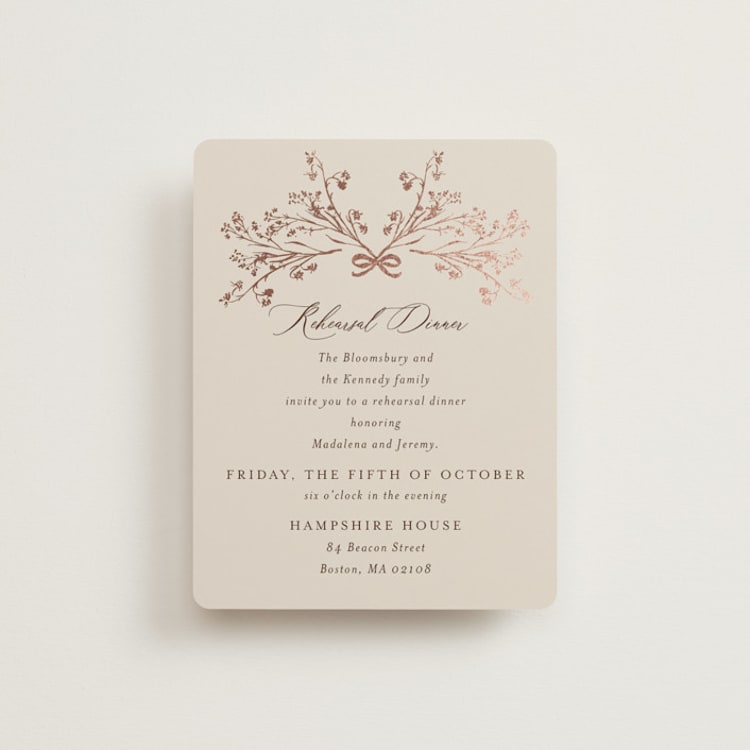 "Shining Florals" - Foil-Pressed Rehearsal Dinner Cards in Almond by frau brandt - Front