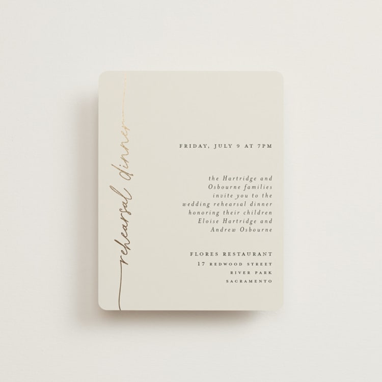 "silk" - Foil-Pressed Rehearsal Dinner Cards in Linen by Pippa Shaw - Front