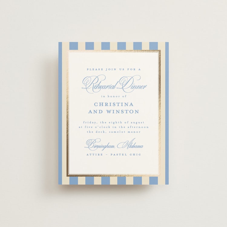 "Patterned florals" - Foil-Pressed Rehearsal Dinner Cards in Powder by Creo Study - Front