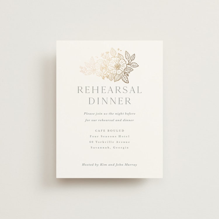 "Wild Roses" - Foil-Pressed Rehearsal Dinner Cards in Powder Blue by Kristen Smith - Front