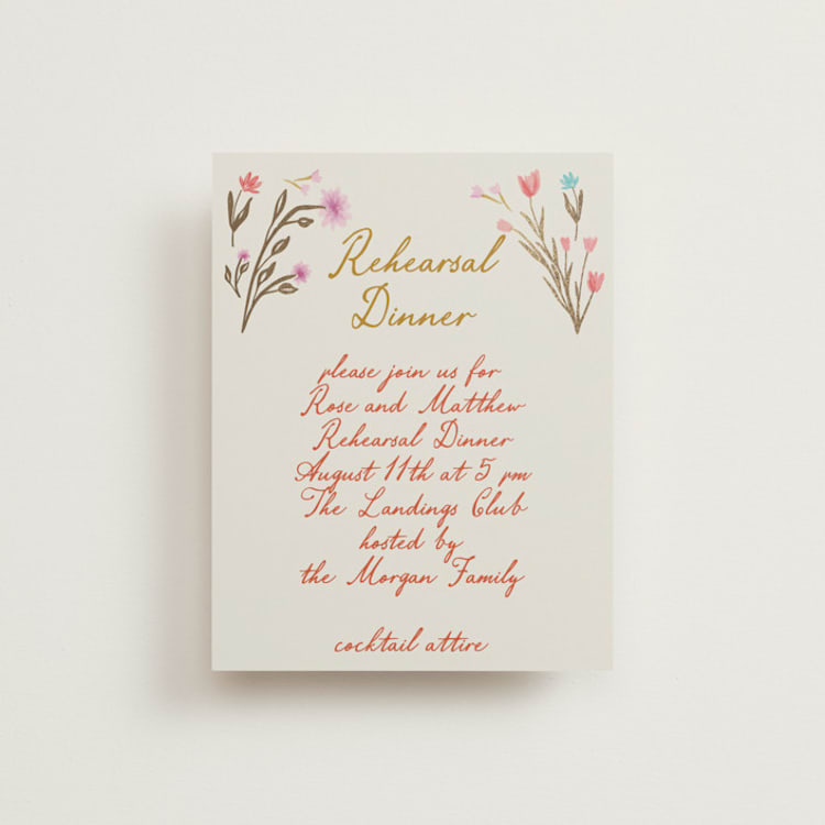 "Chantilly" - Foil-Pressed Rehearsal Dinner Cards in Sunset by Maja Cunningham - Front