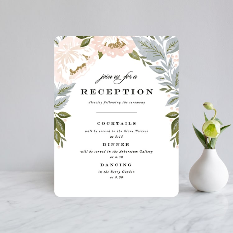 "Peony Floral Frame" - Reception Cards in Cornflower by Alethea and Ruth - Front