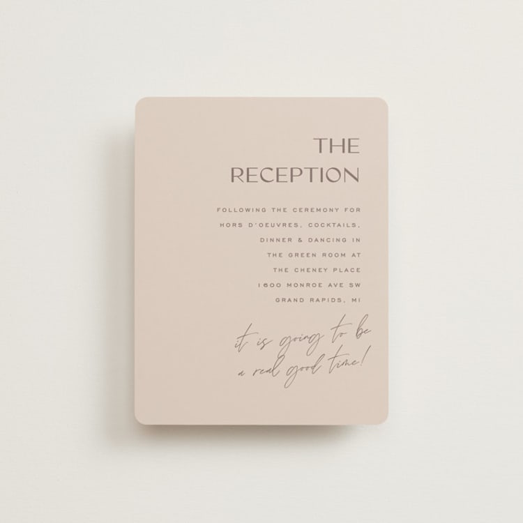 "Salted" - Reception Cards in Blush by Pixel and Hank - Front
