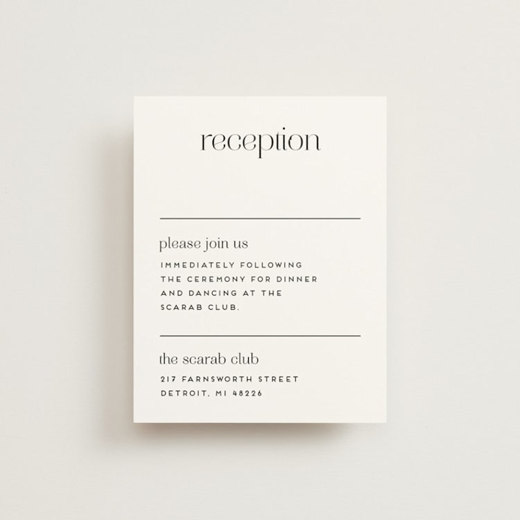 "Aligning" - Reception Cards in Tuxedo by Genna Blackburn - Front
