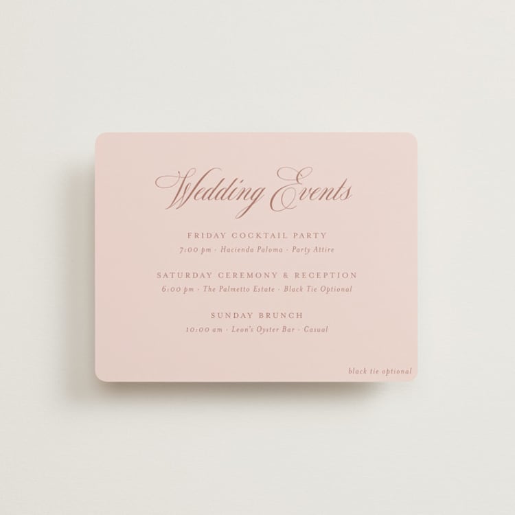 "Charleston" - Reception Cards in Blush by Megan Davis - Front