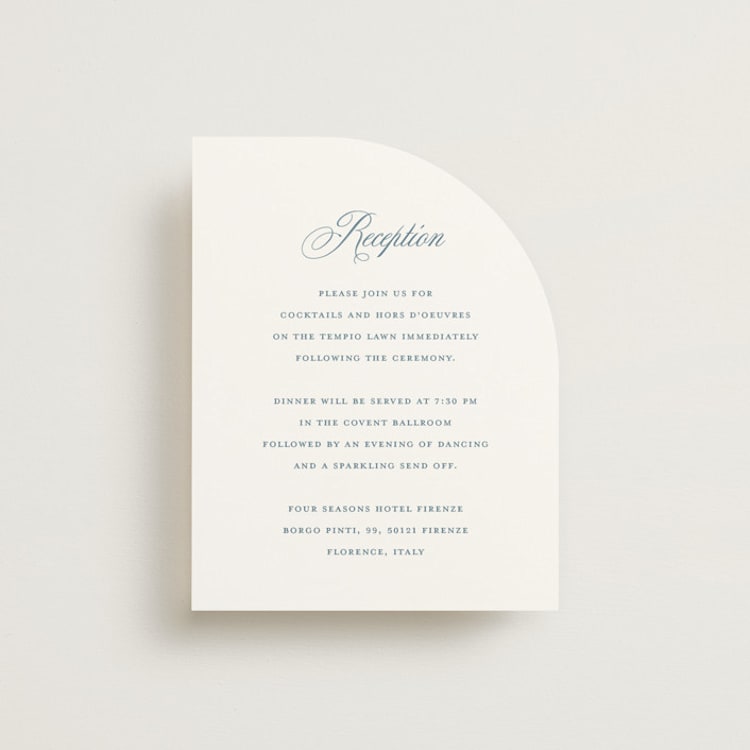 "Empire" - Reception Cards in Dusty Blue by Jennifer Postorino - Front