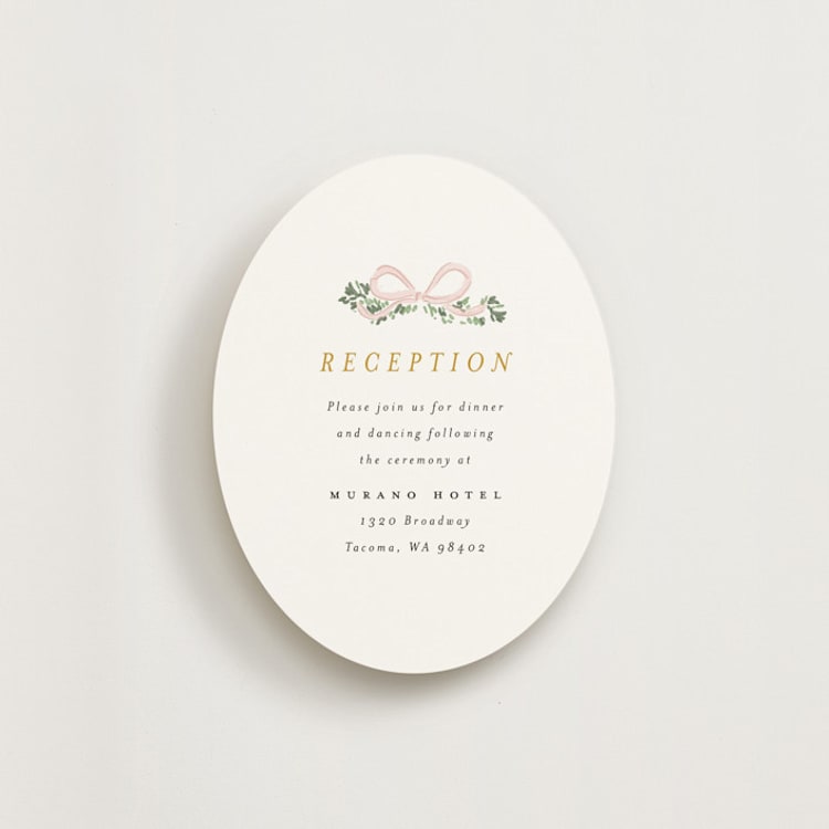 "Ribbonly Frame" - Reception Cards in Blush by Itsy Belle Studio - Front
